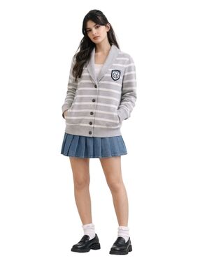 Tommy Hilfiger Gray & White Striped Button-Up Cardigan w Collegiate Patch – LRG
